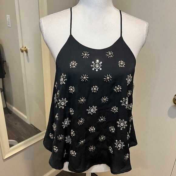 JOA Los Angeles Black Beaded Halter Camisole, Size Medium - Picture 1 of 14